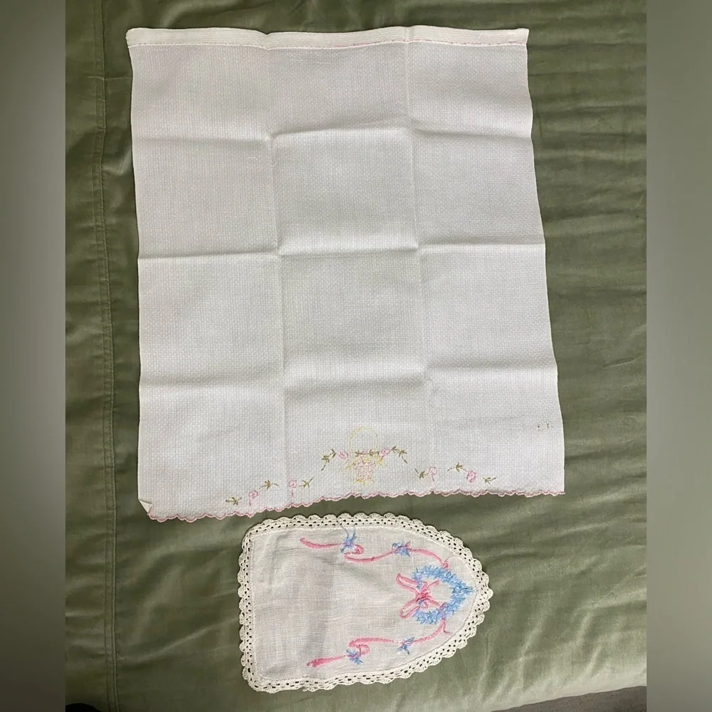 Vintage hand embroidered towel and small cloth #4